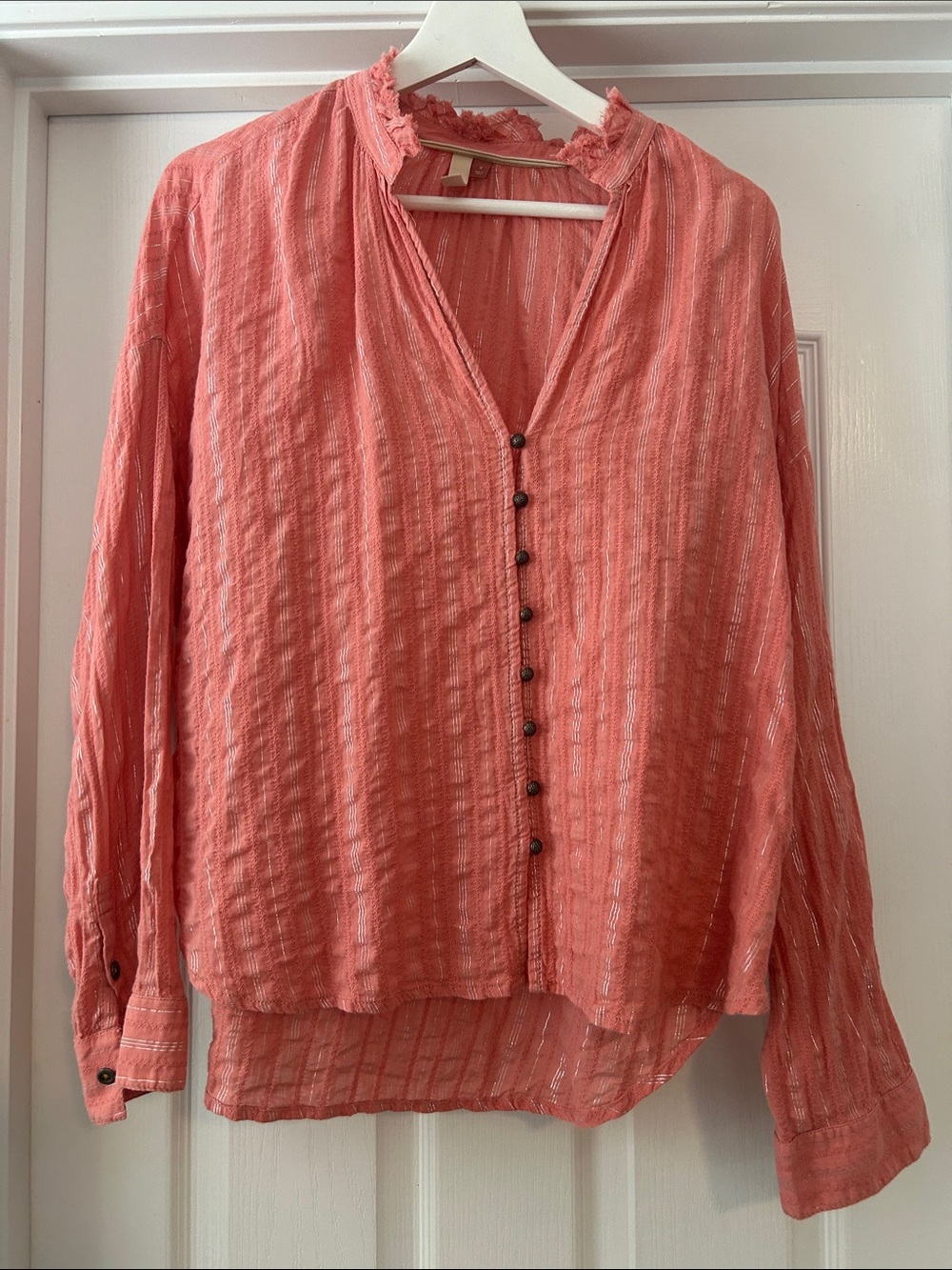 Pilcro Coral Button-Front Textured Blouse